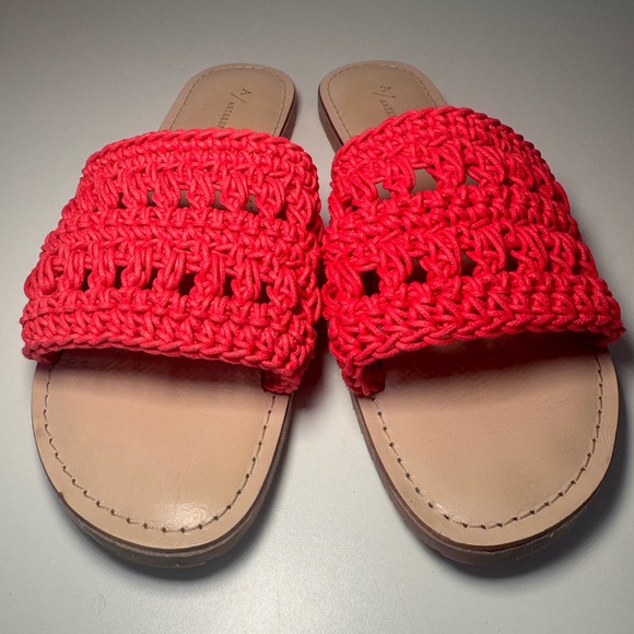 Anthropologie Hot Pink Crochet Knit Slides - Picture 2 of 5